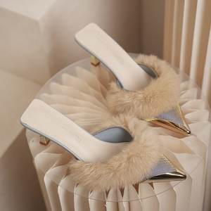 Warm Sheepskin Home <strong>Slippers</strong> Women's Non-Slip Platform <strong>Boots</strong> <strong>Knit</strong> Upper Furry Insole Autumn Winter Baotou Style Wi - Product Image 4