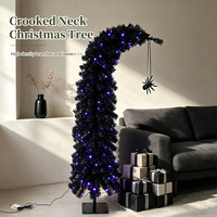 Nouvel Arrivage : Décoration d'Arbre de Noël Artificiel d'Intérieur en PVC Imperméable avec Lumières LED Multicolores et Col Incliné Noir