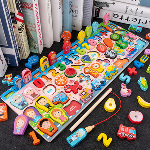 Juego de Regalo Educativo Montessori de Madera: Tablero de Actividades de Matemáticas para Niños, Rompecabezas de Pesca, Conteo y Colores - Product Image 2