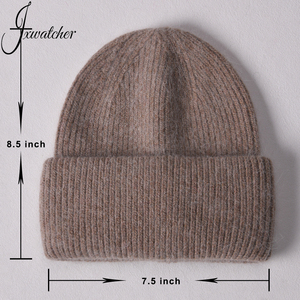 <span class=keywords><strong>Bonnet</strong></span> en laine d'angora tricoté pour <span class=keywords><strong>femme</strong></span>, doux, <span class=keywords><strong>chaud</strong></span> et moelleux, avec patch en cuir personnalisé, <span class=keywords><strong>bonnet</strong></span> uni pour les voyages - Product Image 3