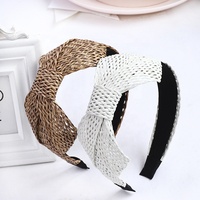 Vente flash : Accessoires pour cheveux pour filles, bandeau en paille de raphia, nœud papillon tendance, large bandeau pour femmes
