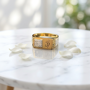 <b>Mens</b> 24K Gold <b>Ring</b> with OM Design Cute Square Face Traditional Jewelry <b>for</b> Wedding Engagement Daily Wear Gift Party - Product Image 3