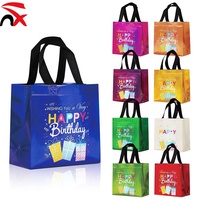 Sac fourre-tout non tissé laminé imprimé Joyeux Anniversaire, réutilisable, pour cadeaux d'anniversaire, sac de fête, sac de courses, sac à main