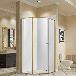 Душевая дверь из закаленного стекла Gold Corner с черной рамой из нержавеющей стали и комплектом петель для ванной комнаты в отеле - Product Image 1