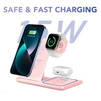 Support de chargeur sans fil pliable 3-en-1 en gros 15W à charge rapide magnétique QC3.0 Type-C avec veilleuse en ABS Modèle BC102 pour iPhone