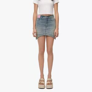 Custom Distressed Washed Skirt for Women Cotton High Quality <b>Vintage</b> Light Blue Denim Fabric Women's <b>Mini</b> Skirt - Product Image 1