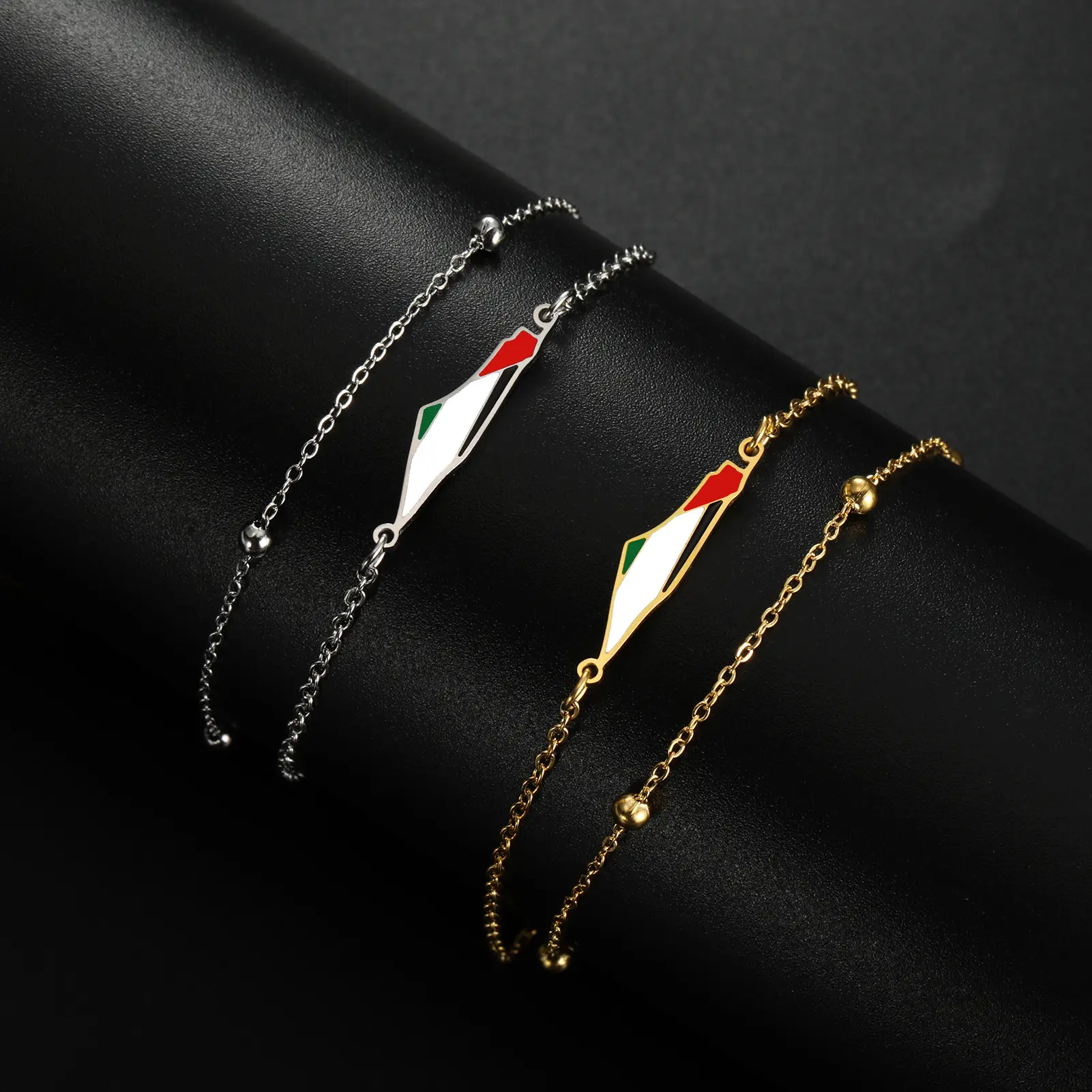 Emaille Palestijn Kaart Bedelarmbanden Voor Dames Heren Rvs Goudkleurige Handarmband
