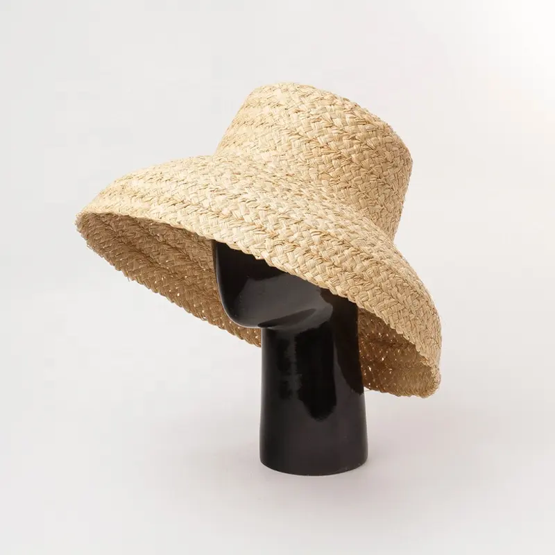 Sombrero de paja Natural con visera grande para mujer, Sombrero de paja Natural con visera grande para playa, antiviento
