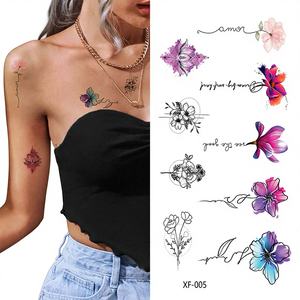 Tatouages temporaires imperméables pour femmes, <span class=keywords><strong>cou</strong></span>, bras - Noir, petite branche, <span class=keywords><strong>rose</strong></span>/tournesol, plantes sauvages, tatouages autocollants personnalisables - Product Image 1