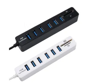 2023 Hot selling USB Hub Combo 6 Ports Multi USB2.0 Splitter Hub with 2 Ports Micro Card Reader SD/TF slot for Windows XP/2000/Vista