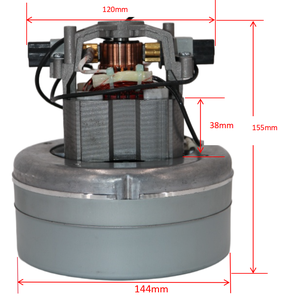 Moteur de remplacement pour aspirateur avec boîtier de ventilateur argenté, bobinages en cuivre, arbre central, supports de balais de charbon, base métallique et câblage - Product Image 6