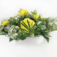 Fleurs en pot 3D du cimetière funéraire de roses jaunes haut de gamme, adaptées au mémorial de deuil de la pierre tombale du cimetière