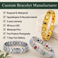 Pulsera de Eslabones de Acero Inoxidable Bicolor con Piedra Rosa para Terapia Magnética para Mujer, Joyería al por Mayor para Alivio del Dolor de Artritis
