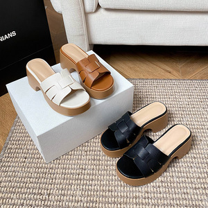 Nouvelles sandales d'été et d'automne 2026 confortables et légères en cuir véritable à bout ouvert pour femmes, pantoufles d'extérieur à talon épais – Direct Usine - Product Image 3