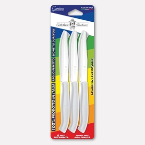 Cuchillos para carne Genius, 6 piezas, mango blanco, hoja de acero inoxidable serrada para bisteca, hechos en Italia - Product Image 1