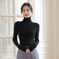Suéter de cuello alto sin costuras para mujer, mezcla de lana, ajuste ceñido, acanalado, capa base, jersey, venta al por mayor, económico, cálido, ropa interior, tops