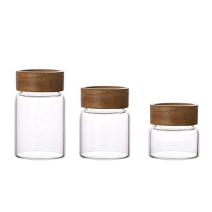 New Products Borosilicate Glass Storage Cosmetic Jars With Bamboo Lids Set