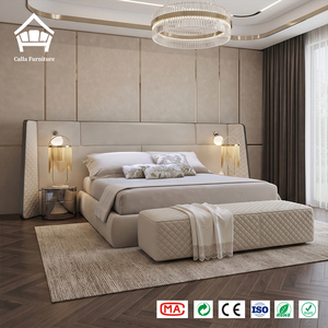 <span class=keywords><strong>Lit</strong></span> king-size contemporain <span class=keywords><strong>avec</strong></span> éclairage LED intégré, <span class=keywords><strong>lit</strong></span> plateforme moderne rembourré en cuir véritable pour suite d'hôtel de luxe - Product Image 3