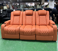 Canapé inclinable de cinéma à la maison à 3 places avec table de couchage inclinable et électrique Chaises en cuir de cinéma maison avec cadre en bois