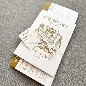 Passeport en or OEM Ensemble d'invitations de mariage avec billet d'embarquement et avion - Product Image 3