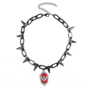 Black Studded <b>Ruby</b> Bat Pendant Gothic <b>Necklace</b> For Men And Women Hip Hop Style Trendy Jewelry - Product Image 5