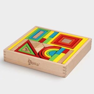 Stem Toy Kids Ideal Gift 33Pcs Colorful Stacking <b>Rainbow</b> Building Blocks in a <b>Wooden</b> Box - Product Image 1