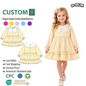 Vestido Casual de Algodón Suave con Cuello Ondulado y Bordado <span class=keywords><strong>para</strong></span> <span class=keywords><strong>Niñas</strong></span> Pequeñas, Manga Larga con Volantes en Capas, <span class=keywords><strong>para</strong></span> Uso Diario en Primavera, de 2 a 7 Años - Product Image 1