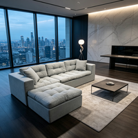 Canapé convertible en forme de L sans cadre en éponge compressée, gris, emballé sous vide, ensemble de canapés sectionnels modernes capitonnés, mobilier