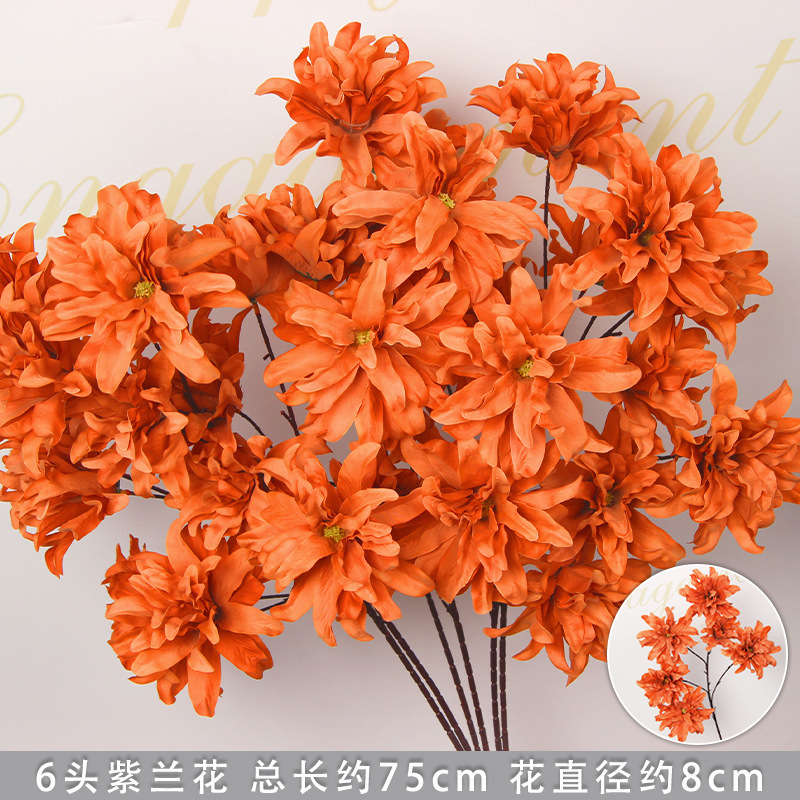 Branche d'orchidée artificielle violette orange
