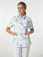 Ensemble d'uniformes infirmiers pour femmes en coton et polyester tissé, à col mandarin et taille cintrée, à motifs floraux, pour hôpital et clinique