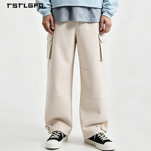 Men Woven Cotton Twill Straight Leg <b>Pants</b> Khaki Workwear Trousers Minimalist Old Money Style Casual <b>Cargo</b> <b>Work</b> <b>Pants</b> - Product Image 1