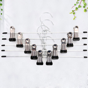 Stainless Steel Trouser Clip Hanger With Anti Slip Clips Extendable Clothes Hanger For Pants Skirts Ties Storage Organizer - Product Image 1