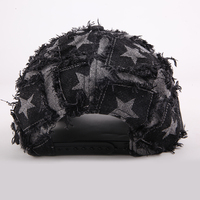 Casquette de baseball personnalisée en jean vintage délavé avec broderie 3D et motif étoile, ourlet effiloché