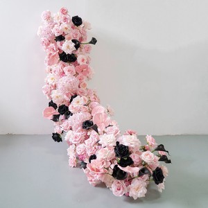 Romantic Dreamy Pink Black <b>Mixed</b> Silk Flower Garland Handmade Artificial Flowers Runner for Wedding Decoration - Product Image 1
