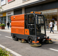 AOMAN Balayeuse de voirie mini électrique à quatre roues motrices avec bras télescopique, brosse à rouleau, moteur et engrenages multifonctionnels