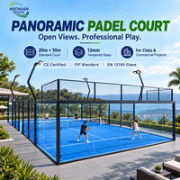 Terrain de padel panoramique en gazon artificiel certifié CE Hechuan, norme FIP, 20x10m, verre trempé de 12 mm, avec structure en acier et éclairage LED