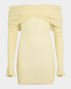 Vestido Mini Sem Alças de Manga Longa em Malha Canellada Amarelo Elegante Bodycon para o Dia a Dia no Outono - Product Image 1