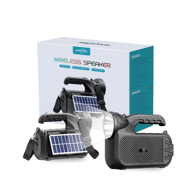 Best Price Modern Design Portable Wireless Speakers Subwoofer Solar Panel Charging Bt Speaker Electric Torch Loudspeaker
