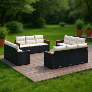 Black And Cream Garden <b>Sofa</b> <b>Set</b> With Cushions Outdoor Furniture UV Resistant PE Rattan Contemporary Design Waterproof - Product Image 3