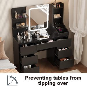 OEM ODM <strong>Black</strong> Dressing <strong>Table</strong> for Bedroom <strong>Vanity</strong> with Mirror with 7 Large Drawers 3 Colors Adjustable Brightness Dressing <strong>Table</strong> - Product Image 2