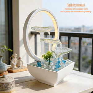 Fontaine d'eau de table moderne avec galets de cristal, design feuille <span class=keywords><strong>en</strong></span> <span class=keywords><strong>verre</strong></span> transparent, anneau lumineux LED, alimentation USB, décoration intérieure - Product Image 5