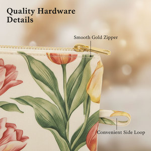Ensemble de trousses de toilette en toile imprimée vintage avec motif de <span class=keywords><strong>tulipes</strong></span>, personnalisées par Royal Fair, avec fermeture éclair, pour femmes - Product Image 3