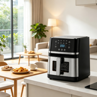 Friteuse à air 8L avec grande fenêtre de visualisation, commande tactile numérique, protection de sécurité, panier antiadhésif, appareil de cuisson domestique de comptoir