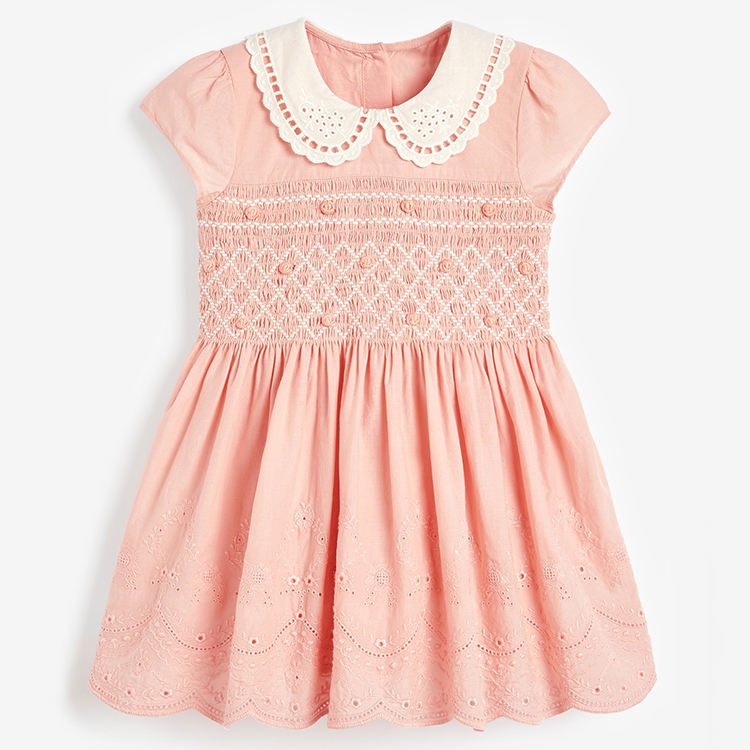 OEM Factory-vestidos bordados para niños, ropa con botones traseros  personalizados, cuello de Sailor