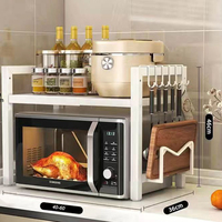 Étagère de rangement de cuisine télescopique réglable à double niveau en acier au carbone, organisateur de comptoir pour cuiseur à riz, micro-ondes et garde-manger