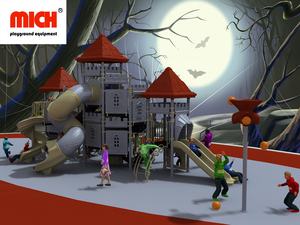 Mich Anti-UV Château Thème Bambin 2 Niveaux Aire De Jeux Extérieure avec Toboggans Différents Net Tunnel D'escalade, panier de Basket - Product Image 2