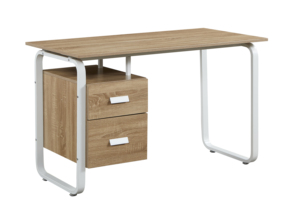 <span class=keywords><strong>Escritorio</strong></span> moderno de madera para ordenador con <span class=keywords><strong>dos</strong></span> <span class=keywords><strong>cajones</strong></span> y Marco de metal blanco para sala de estudio de oficina en casa - Product Image 5