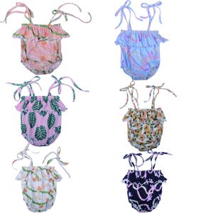 Combinaison tricotée pour bébés filles grandes tailles, motif floral hawaïen, imprimé, en coton/fibre de bambou respirante et écologique - Product Image 1