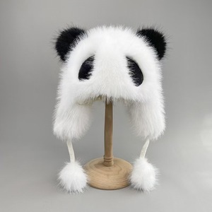 Của Phụ nữ mùa đông ấm áp Nga máy bay ném bom Fox lông cap bông tai thiết lập mô hình sang trọng 100% Polyester dệt kim ủng hộ may mặc đồ chơi sử dụng - Product Image 1