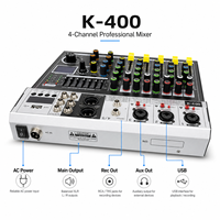 Console de mixage audio compacte en métal K-400 avec 99 effets DSP, lecture USB, Bluetooth, égaliseur 7 bandes, 3 entrées micro pour karaoké et diffusion en direct